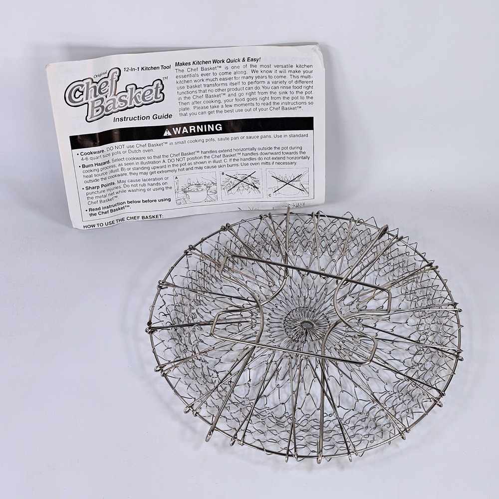 New Vintage Chef Basket 12-in-1 Stainless Steel Collapsible Steam Fry Strainer